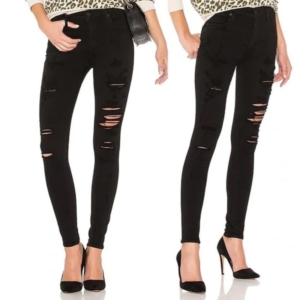AGOLDE Sophie Black High Rise Distressed Skinny Jeans Size 28